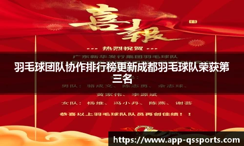 羽毛球团队协作排行榜更新成都羽毛球队荣获第三名