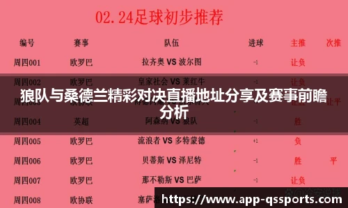 狼队与桑德兰精彩对决直播地址分享及赛事前瞻分析